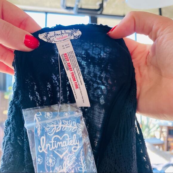 NEW FP FREE PEOPLE Black LBD Bodycon Lace Open Back High Neck Mini Slip Dress L - Picture 9 of 12